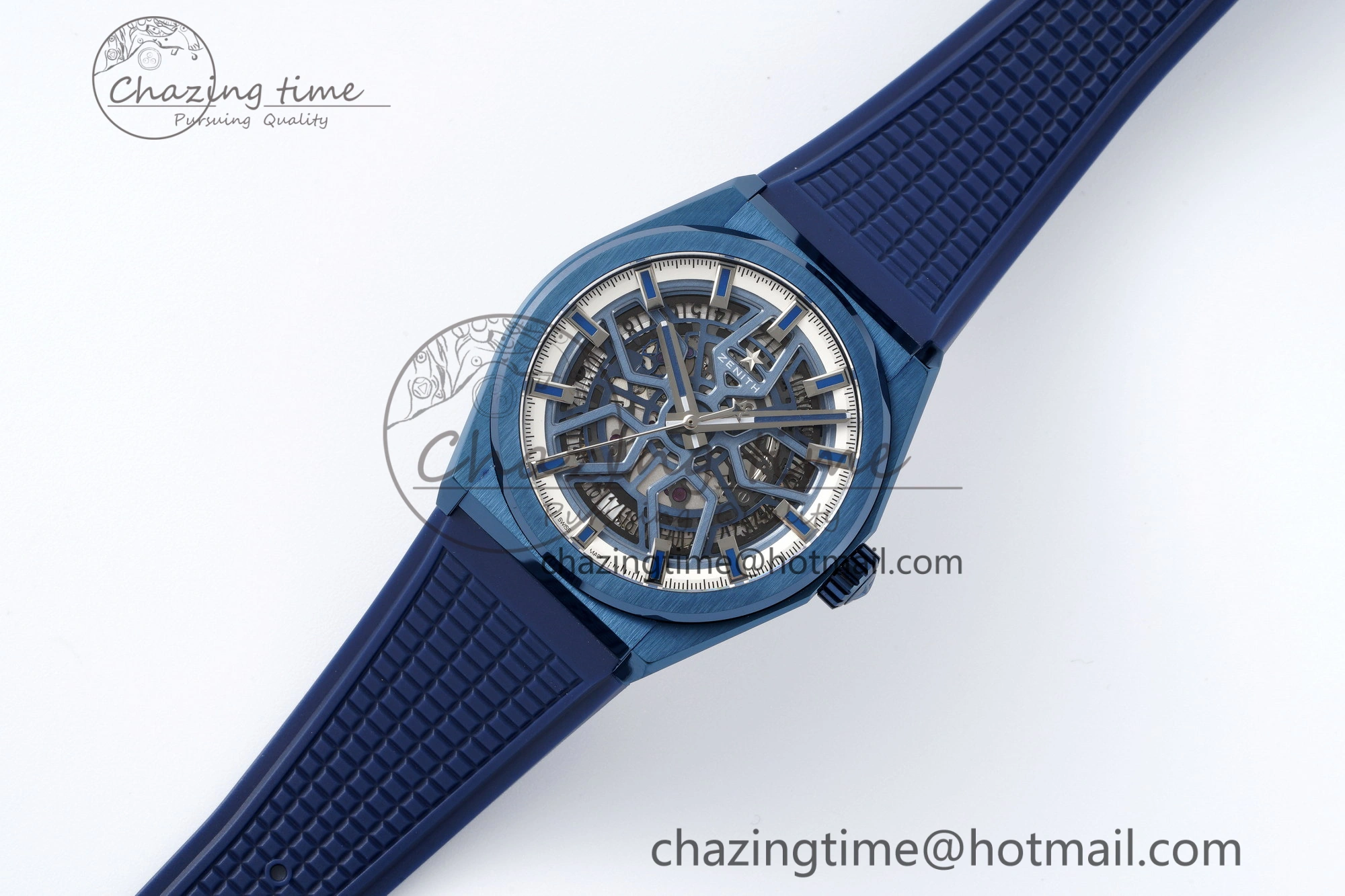 WrinkleFree Defy  LF 1:1 Best Edition Skeleton Blue White Dial Blue Bezel on Blue rubber Strap A 10014