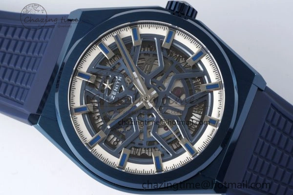 WrinkleFree Defy  LF 1:1 Best Edition Skeleton Blue White Dial Blue Bezel on Blue rubber Strap A 10014