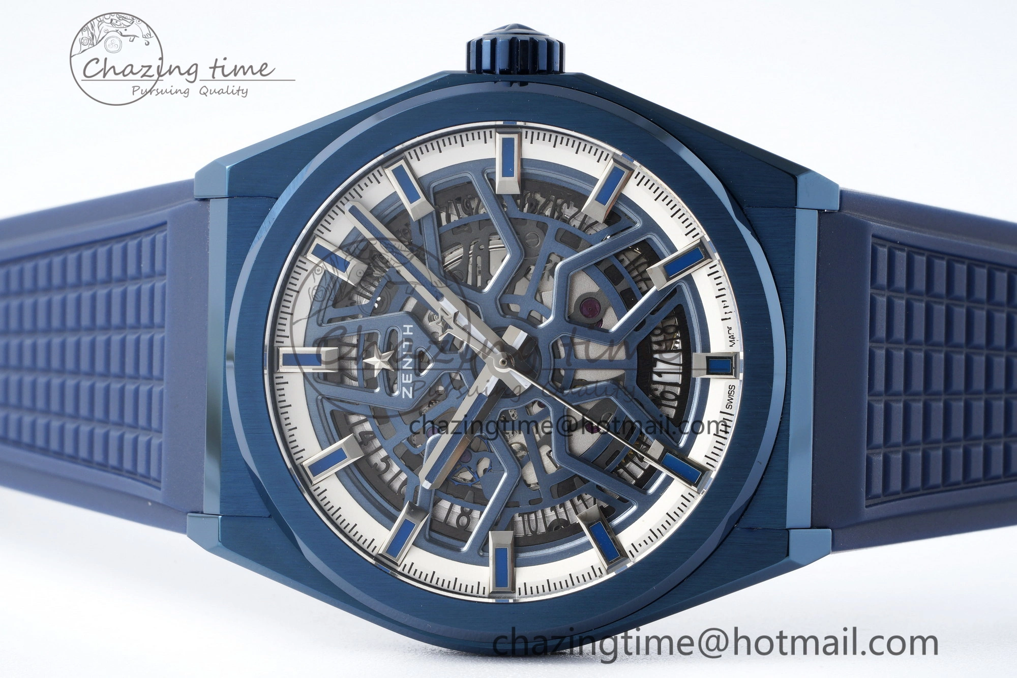WrinkleFree Defy  LF 1:1 Best Edition Skeleton Blue White Dial Blue Bezel on Blue rubber Strap A 10014