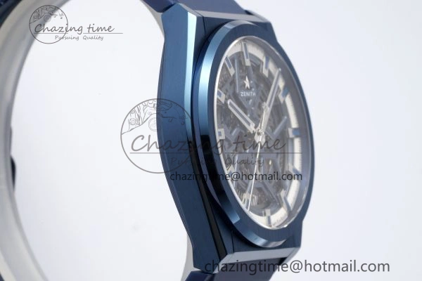 WrinkleFree Defy  LF 1:1 Best Edition Skeleton Blue White Dial Blue Bezel on Blue rubber Strap A 10014