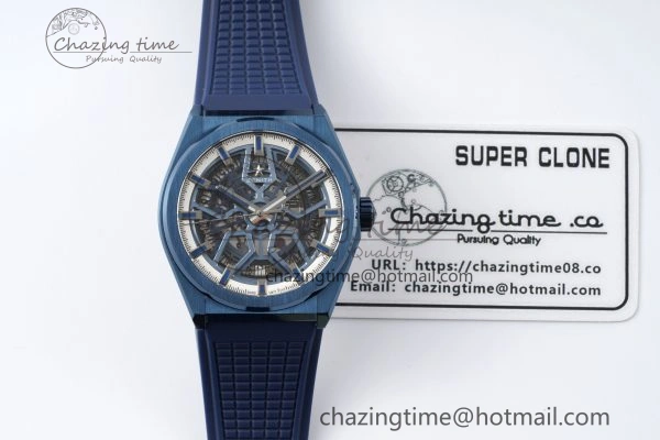 WrinkleFree Defy  LF 1:1 Best Edition Skeleton Blue White Dial Blue Bezel on Blue rubber Strap A 10014