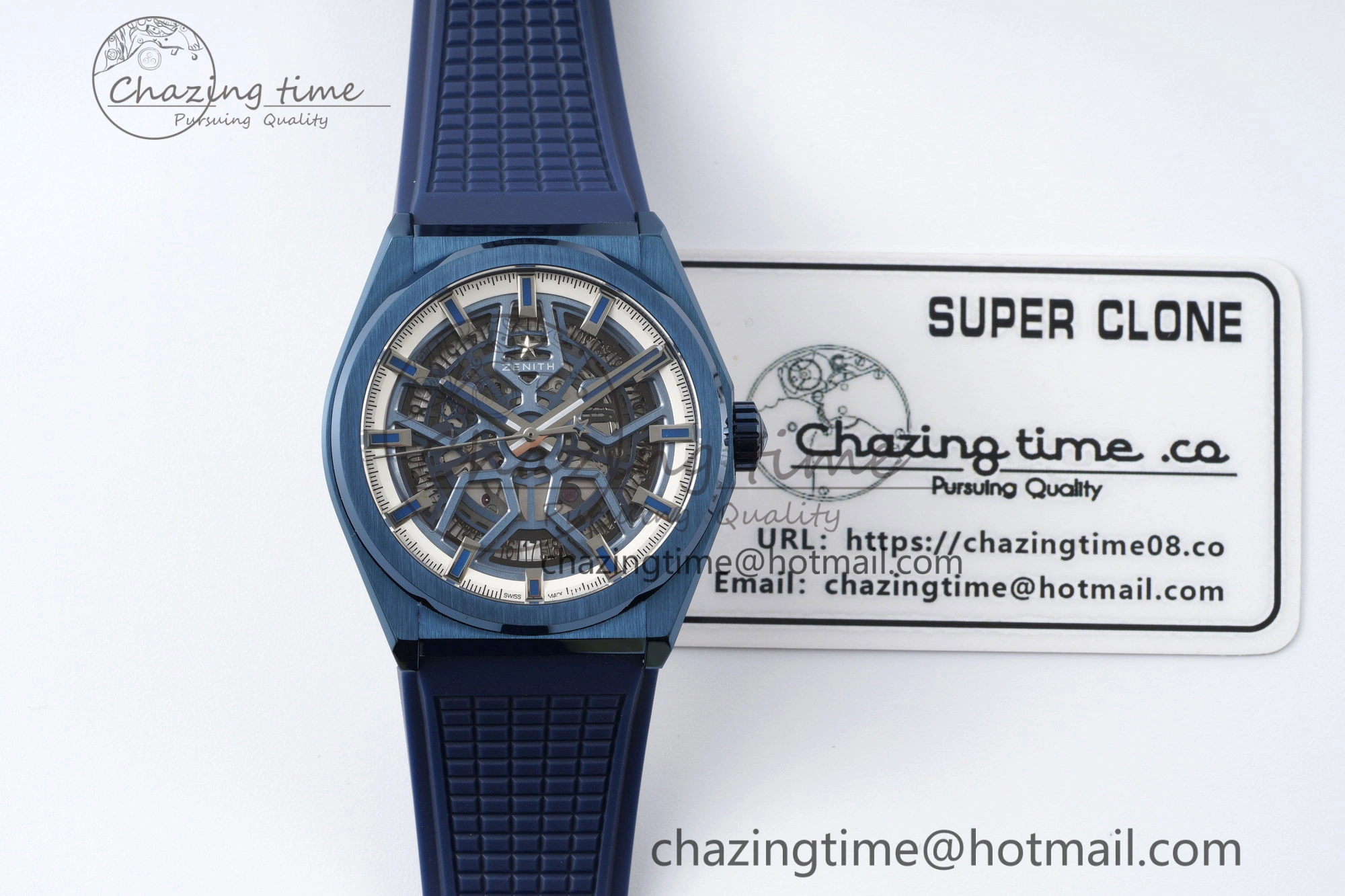 WrinkleFree Defy  LF 1:1 Best Edition Skeleton Blue White Dial Blue Bezel on Blue rubber Strap A 10014