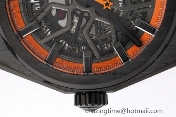 WrinkleFree Defy  LF 1:1 Best Edition Skeleton Orange Dial Black Bezel on Orange Rubber Strap A 10019