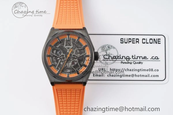 WrinkleFree Defy  LF 1:1 Best Edition Skeleton Orange Dial Black Bezel on Orange Rubber Strap A 10019