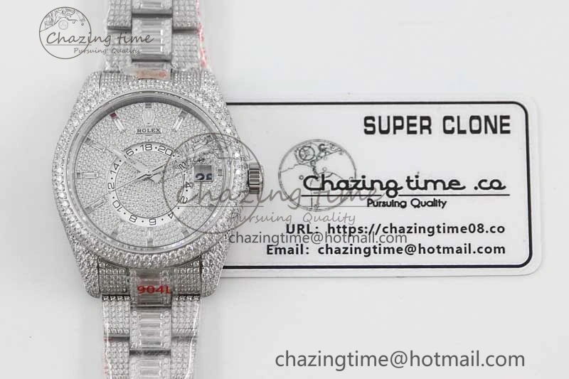 Functional Diamond Skydweller SS TWF Best Edition Full Diamond Dial on SS Bracelet 23J to 2341