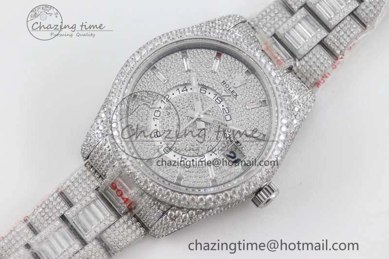 Functional Diamond Skydweller SS TWF Best Edition Full Diamond Dial on SS Bracelet 23J to 2341