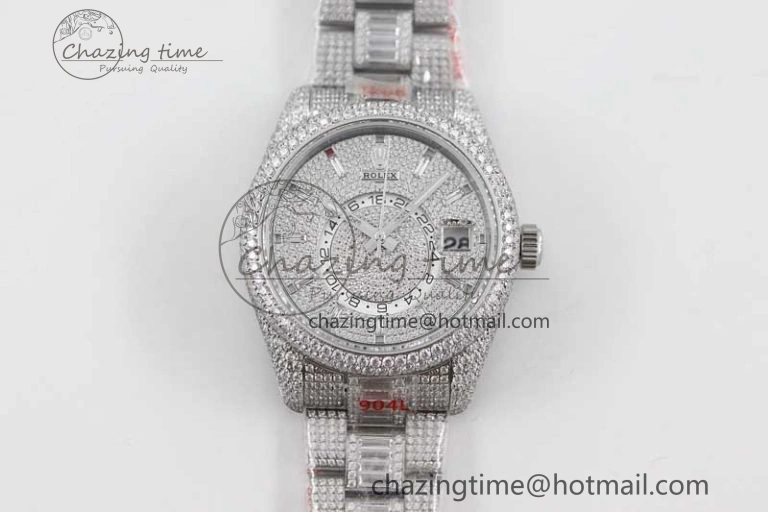 Functional Diamond Skydweller SS TWF Best Edition Full Diamond Dial on SS Bracelet 23J to 2341