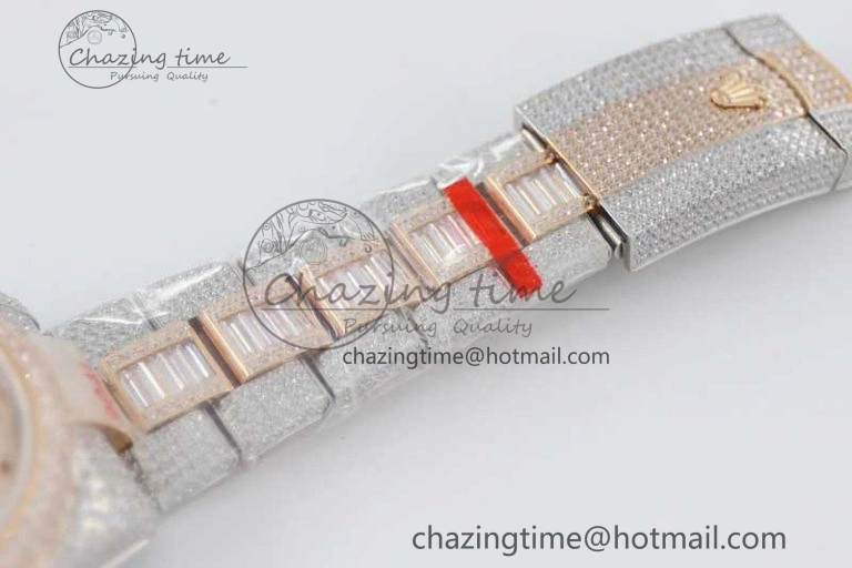 Diamond Skydweller SS RG TWF Best Edition Full Diamond Dial on SS RG Bracelet Asian 23J to TechFriendly 2344