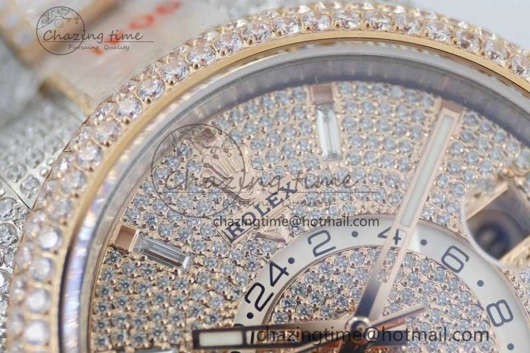 Diamond Skydweller SS RG TWF Best Edition Full Diamond Dial on SS RG Bracelet Asian 23J to TechFriendly 2344