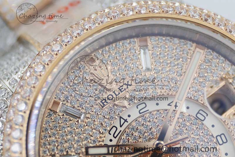 Diamond Skydweller SS RG TWF Best Edition Full Diamond Dial on SS RG Bracelet Asian 23J to TechFriendly 2344