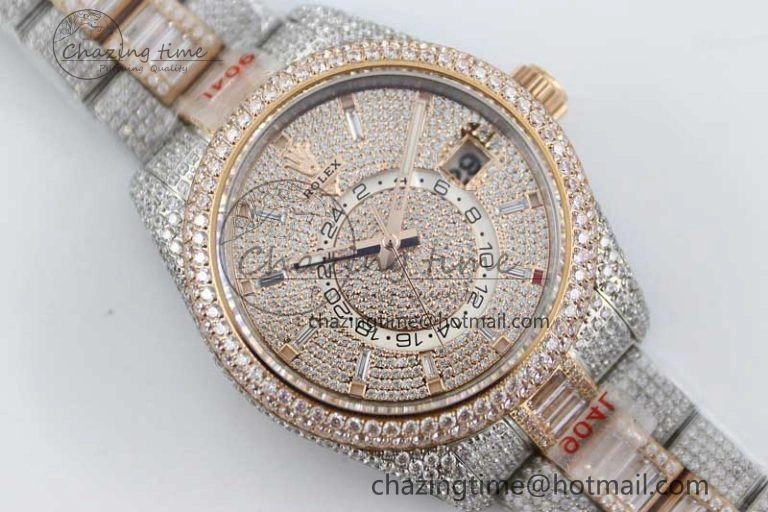 Diamond Skydweller SS RG TWF Best Edition Full Diamond Dial on SS RG Bracelet Asian 23J to TechFriendly 2344
