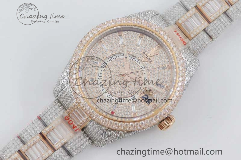 Diamond Skydweller SS RG TWF Best Edition Full Diamond Dial on SS RG Bracelet Asian 23J to TechFriendly 2344