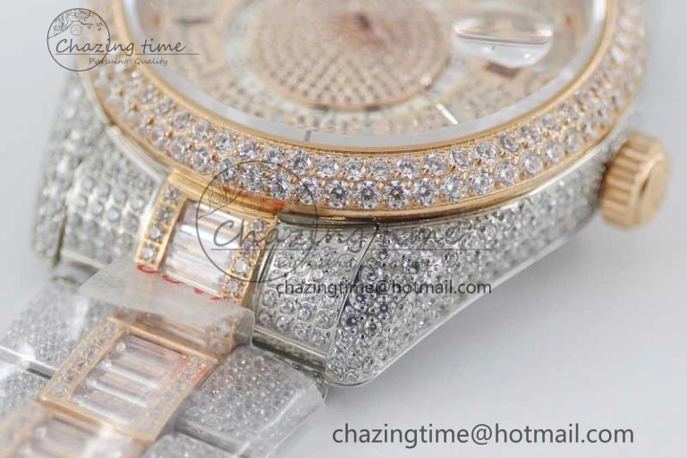Diamond Skydweller SS RG TWF Best Edition Full Diamond Dial on SS RG Bracelet Asian 23J to TechFriendly 2344