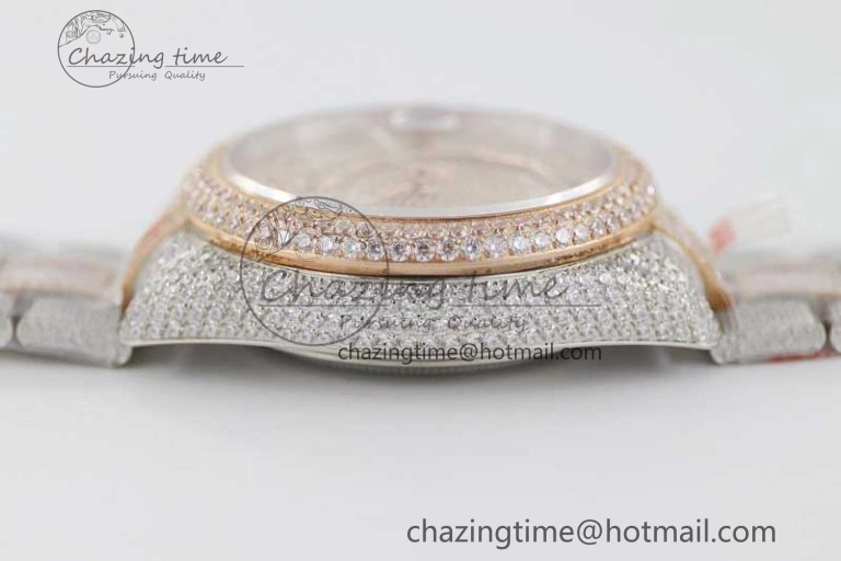 Diamond Skydweller SS RG TWF Best Edition Full Diamond Dial on SS RG Bracelet Asian 23J to TechFriendly 2344