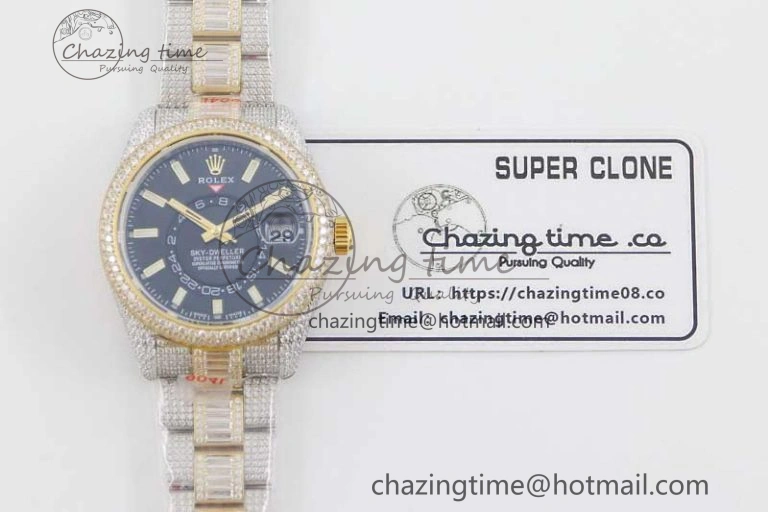 Classic Diamond Skydweller SS YG TWF Best Edition Black Dial on SS YG Bracelet Asian 23J to 2343