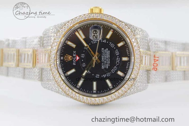 Classic Diamond Skydweller SS YG TWF Best Edition Black Dial on SS YG Bracelet Asian 23J to 2343