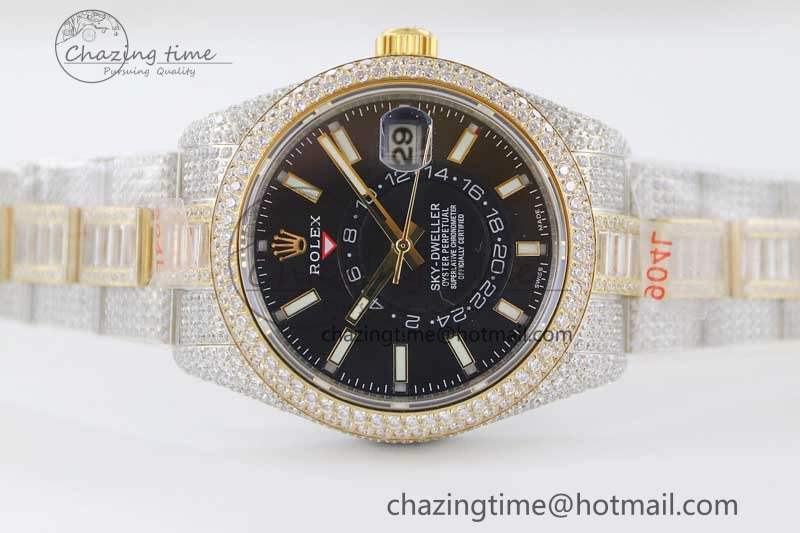 Classic Diamond Skydweller SS YG TWF Best Edition Black Dial on SS YG Bracelet Asian 23J to 2343