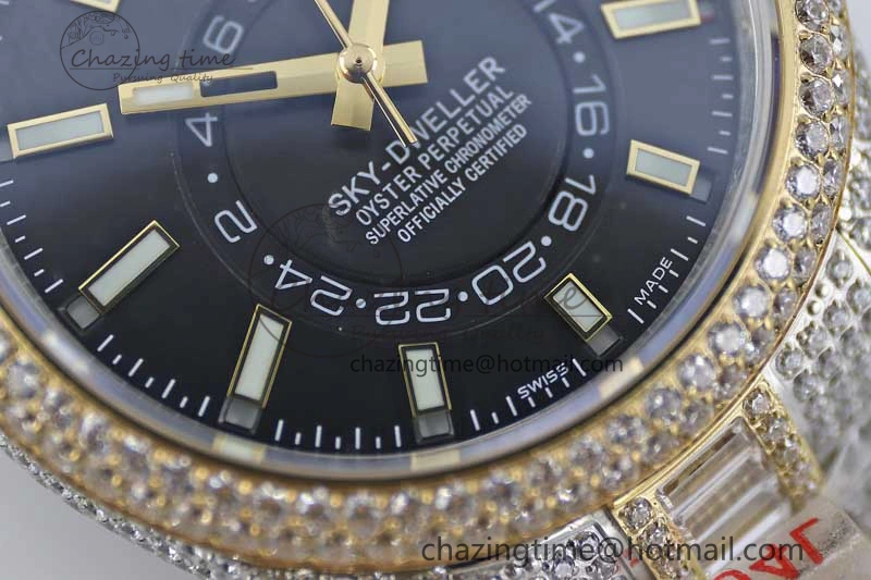 Classic Diamond Skydweller SS YG TWF Best Edition Black Dial on SS YG Bracelet Asian 23J to 2343