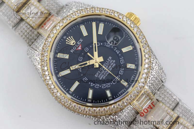 Classic Diamond Skydweller SS YG TWF Best Edition Black Dial on SS YG Bracelet Asian 23J to 2343