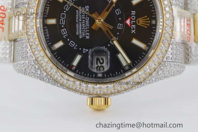 Classic Diamond Skydweller SS YG TWF Best Edition Black Dial on SS YG Bracelet Asian 23J to 2343