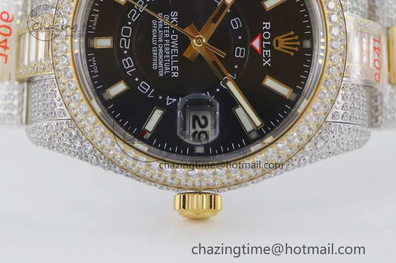 Classic Diamond Skydweller SS YG TWF Best Edition Black Dial on SS YG Bracelet Asian 23J to 2343