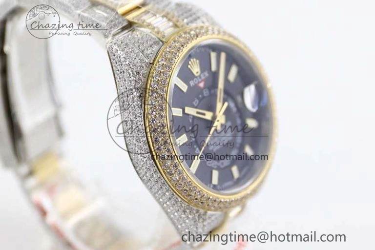 Classic Diamond Skydweller SS YG TWF Best Edition Black Dial on SS YG Bracelet Asian 23J to 2343