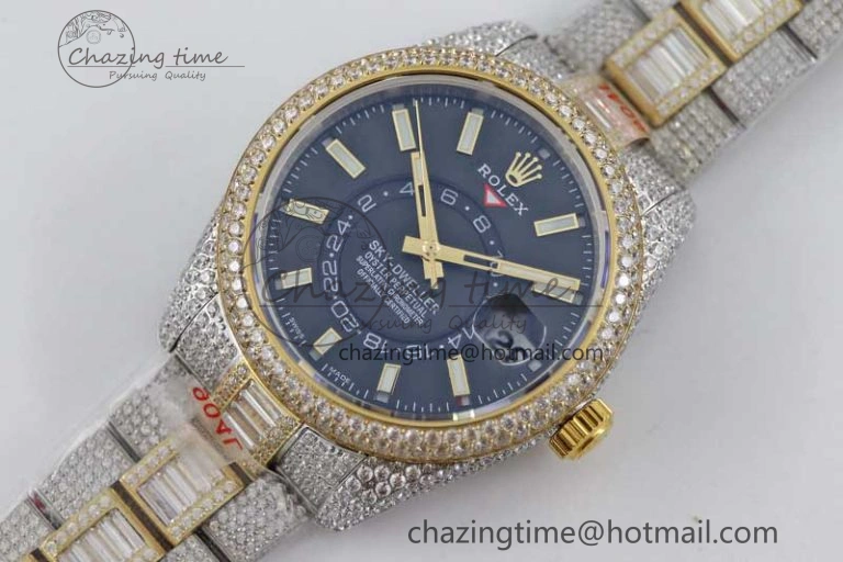 Classic Diamond Skydweller SS YG TWF Best Edition Black Dial on SS YG Bracelet Asian 23J to 2343