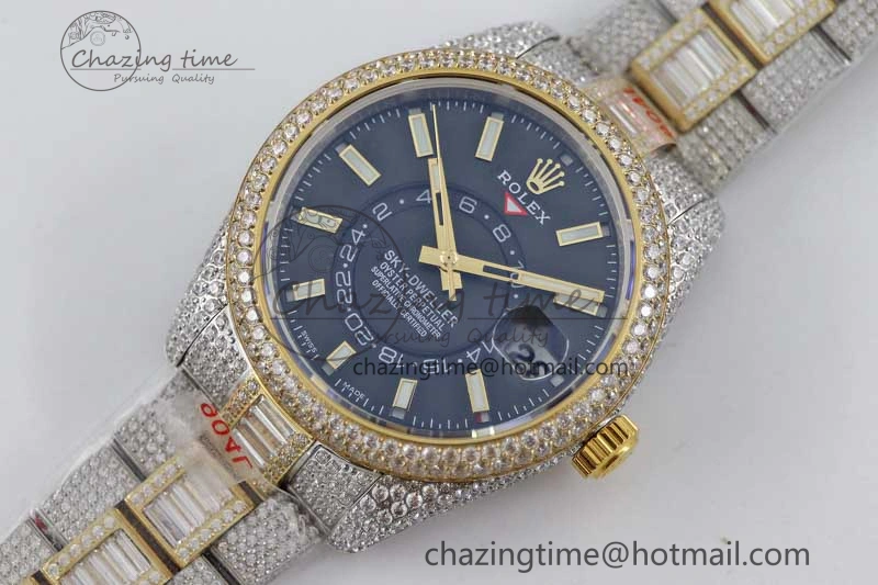 Classic Diamond Skydweller SS YG TWF Best Edition Black Dial on SS YG Bracelet Asian 23J to 2343