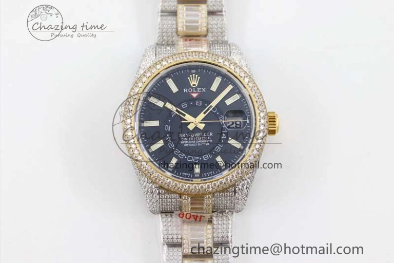 Classic Diamond Skydweller SS YG TWF Best Edition Black Dial on SS YG Bracelet Asian 23J to 2343