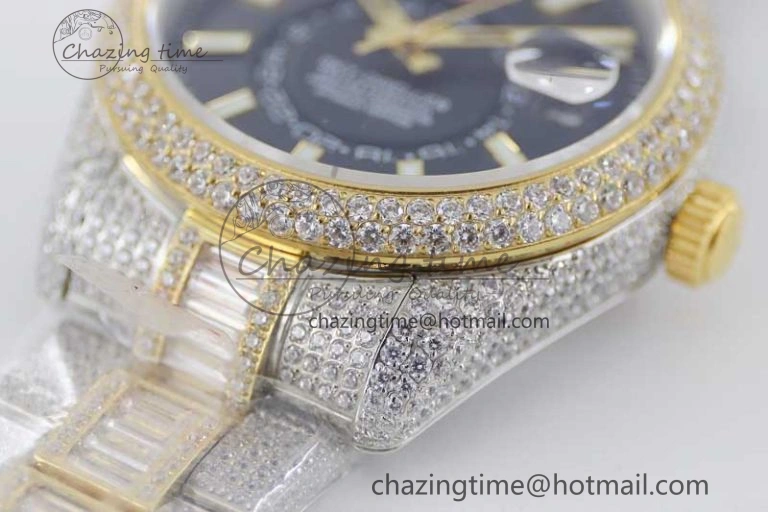 Classic Diamond Skydweller SS YG TWF Best Edition Black Dial on SS YG Bracelet Asian 23J to 2343