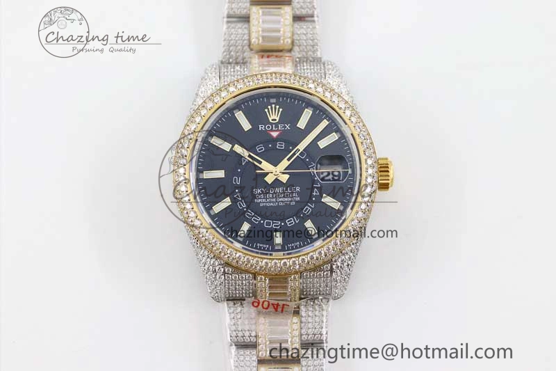 Classic Diamond Skydweller SS YG TWF Best Edition Black Dial on SS YG Bracelet Asian 23J to 2343
