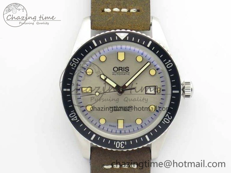 Divers 7720 SS ZZF 1:1 Best Edition Sliver Gray Dial On Brown Leather Strap A Bright 8291