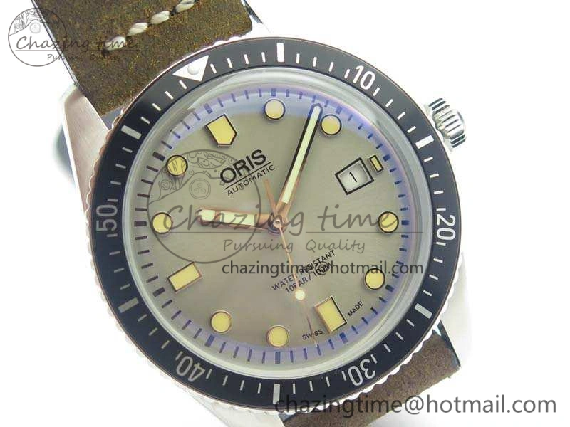 Divers 7720 SS ZZF 1:1 Best Edition Sliver Gray Dial On Brown Leather Strap A Bright 8291