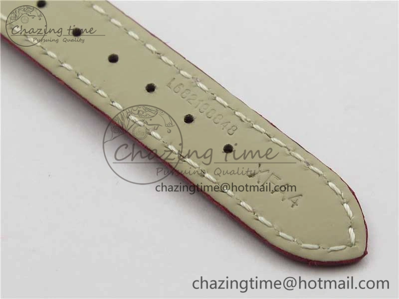 Doloevita SS Crystal Bezel 5055F 1:1 Best Edition Ivory White Textured Dial On Red Leather Strap Cal.L178. StreetReady 10447