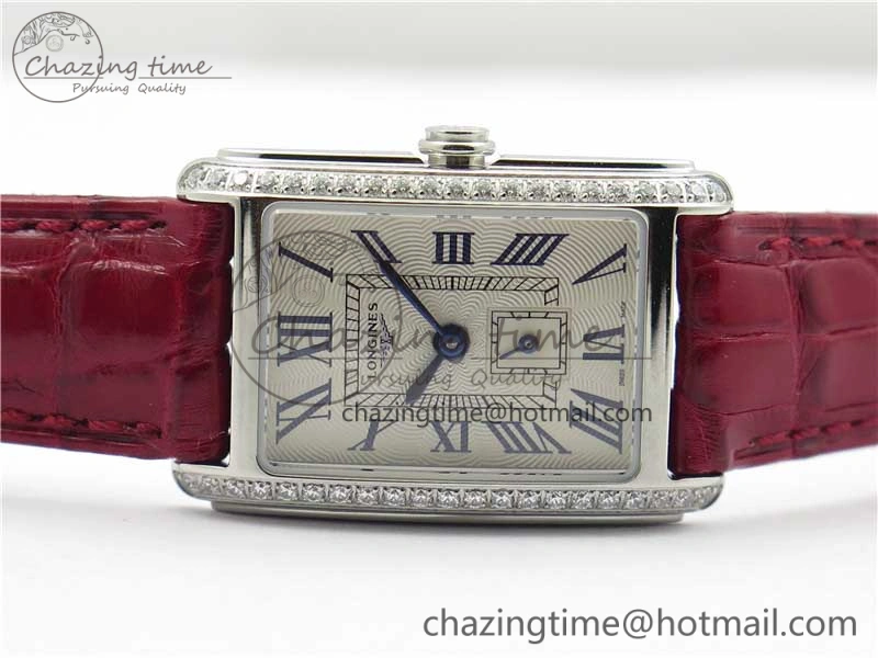 Doloevita SS Crystal Bezel 5055F 1:1 Best Edition Ivory White Textured Dial On Red Leather Strap Cal.L178. StreetReady 10447