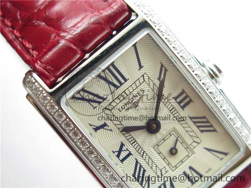 Doloevita SS Crystal Bezel 5055F 1:1 Best Edition Ivory White Textured Dial On Red Leather Strap Cal.L178. StreetReady 10447