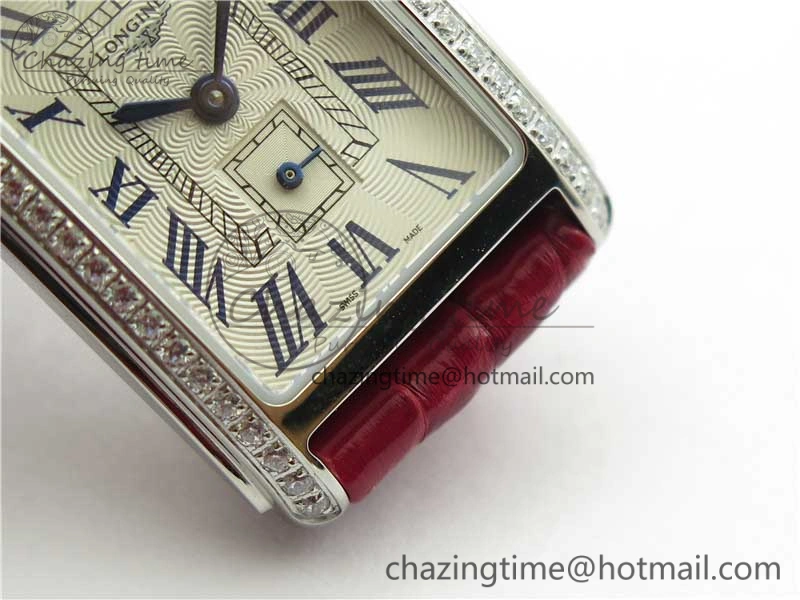 Doloevita SS Crystal Bezel 5055F 1:1 Best Edition Ivory White Textured Dial On Red Leather Strap Cal.L178. StreetReady 10447