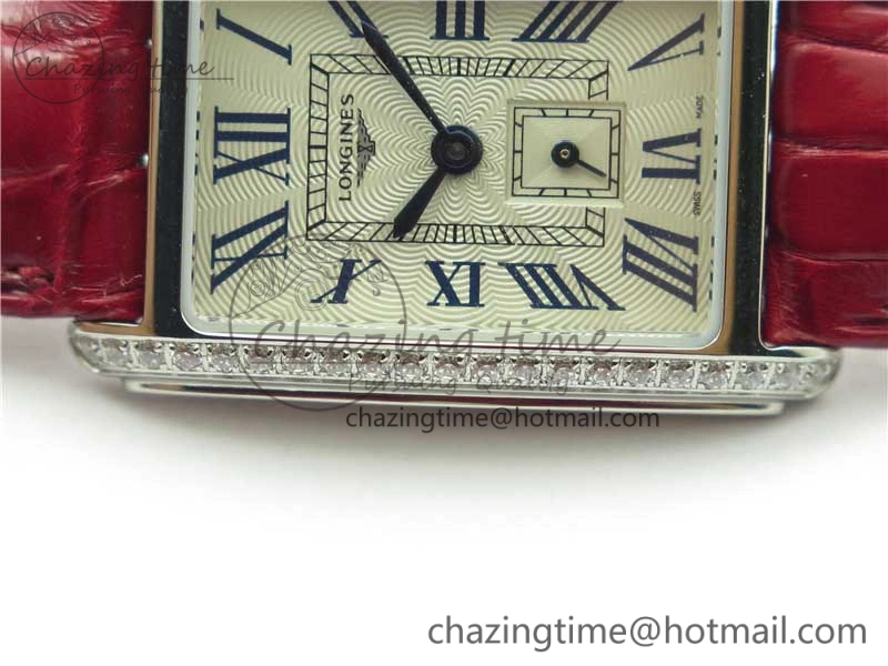Doloevita SS Crystal Bezel 5055F 1:1 Best Edition Ivory White Textured Dial On Red Leather Strap Cal.L178. StreetReady 10447
