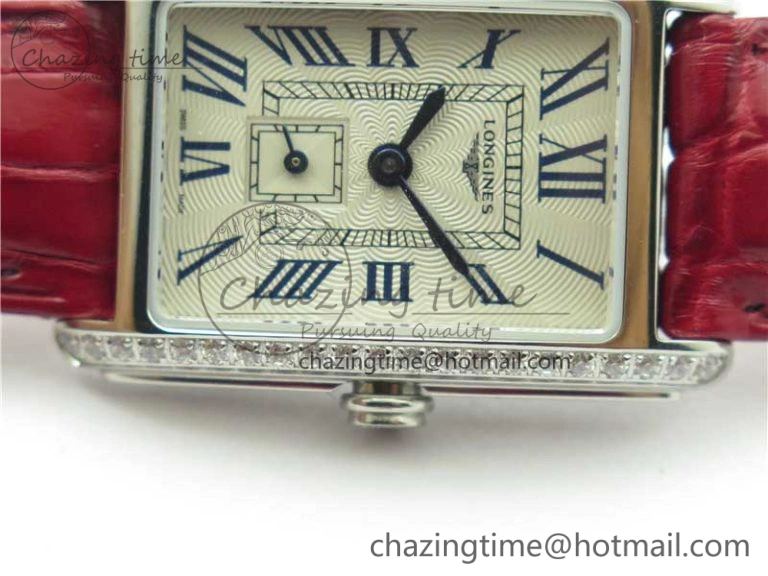 Doloevita SS Crystal Bezel 5055F 1:1 Best Edition Ivory White Textured Dial On Red Leather Strap Cal.L178. StreetReady 10447