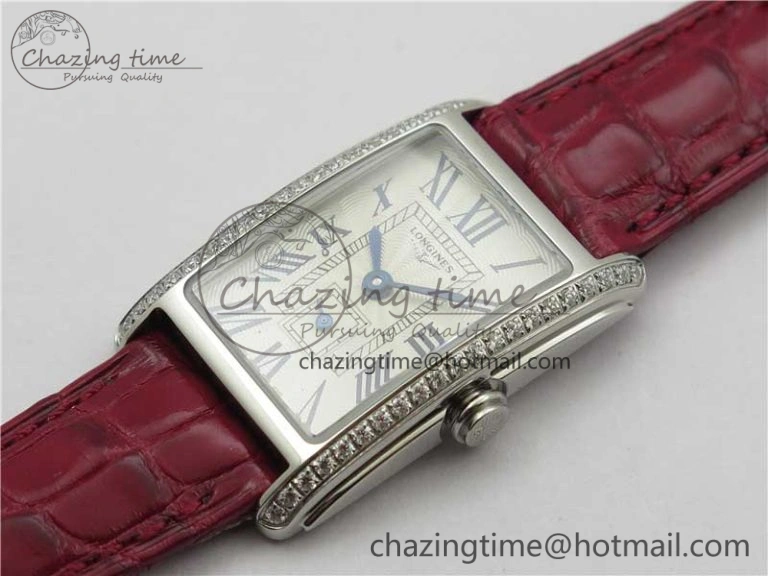 Doloevita SS Crystal Bezel 5055F 1:1 Best Edition Ivory White Textured Dial On Red Leather Strap Cal.L178. StreetReady 10447