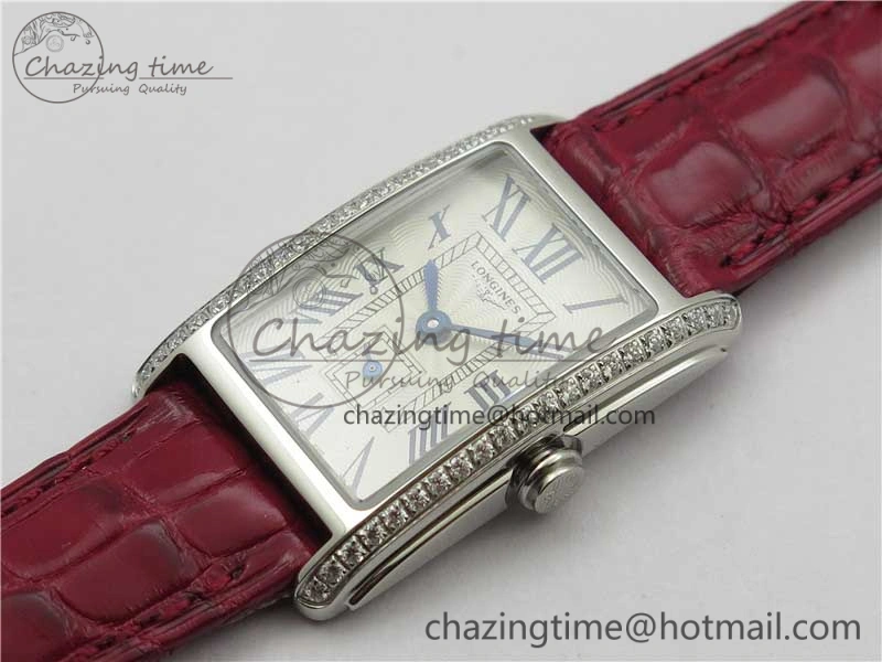 Doloevita SS Crystal Bezel 5055F 1:1 Best Edition Ivory White Textured Dial On Red Leather Strap Cal.L178. StreetReady 10447