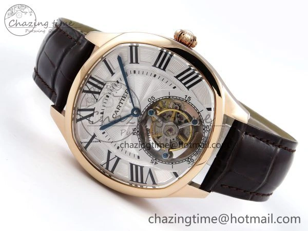AllSeason Drive De Cartier Flying Tourbillon RG RMS Best Edition White Dial on Brown Leather Strap 5990