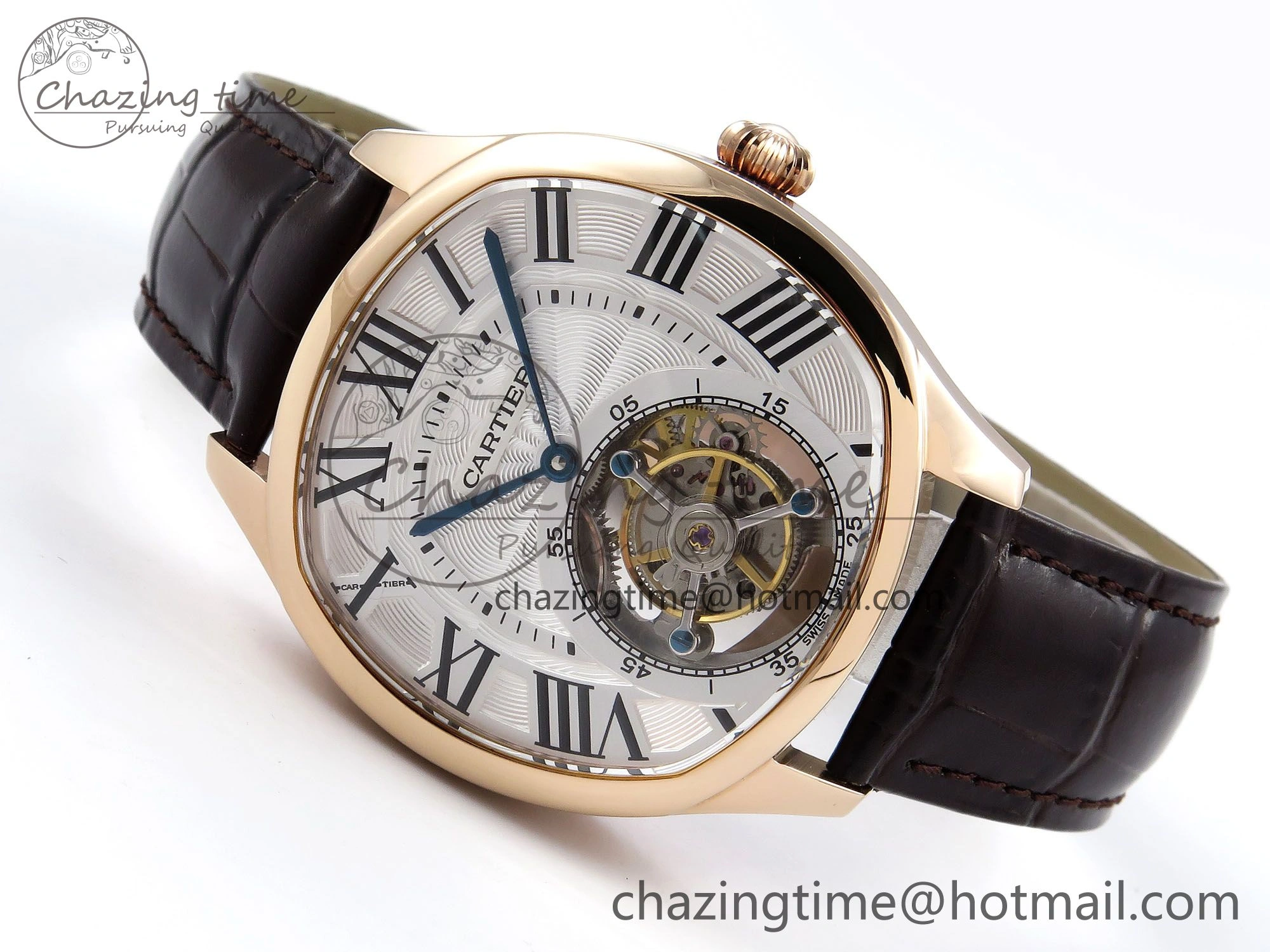 AllSeason Drive De Cartier Flying Tourbillon RG RMS Best Edition White Dial on Brown Leather Strap 5990