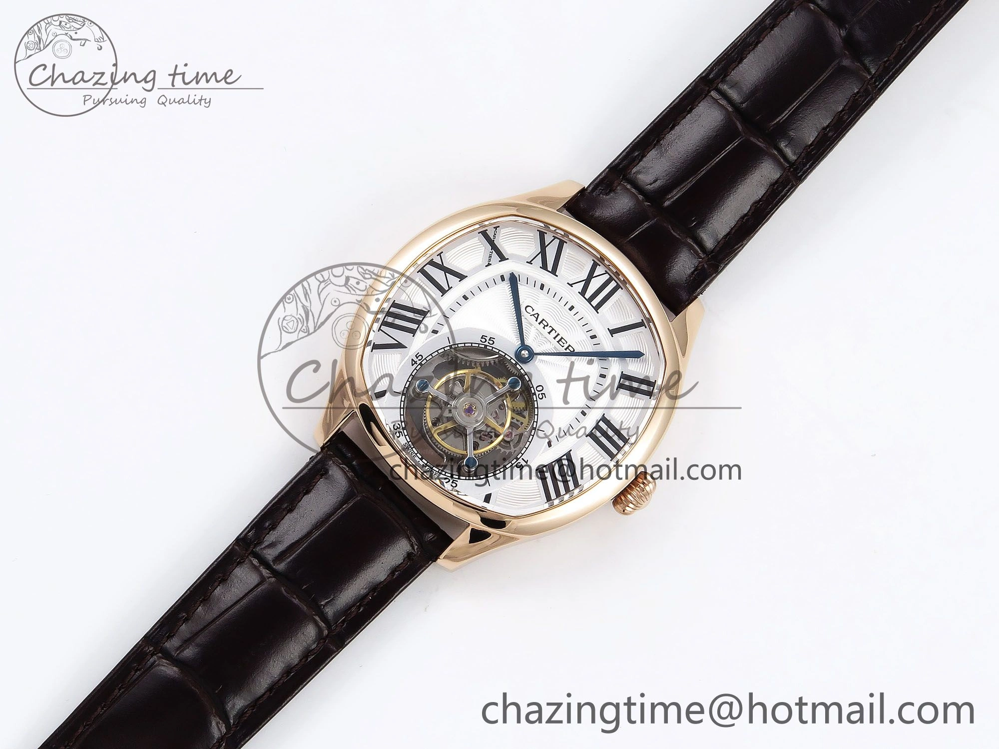 AllSeason Drive De Cartier Flying Tourbillon RG RMS Best Edition White Dial on Brown Leather Strap 5990