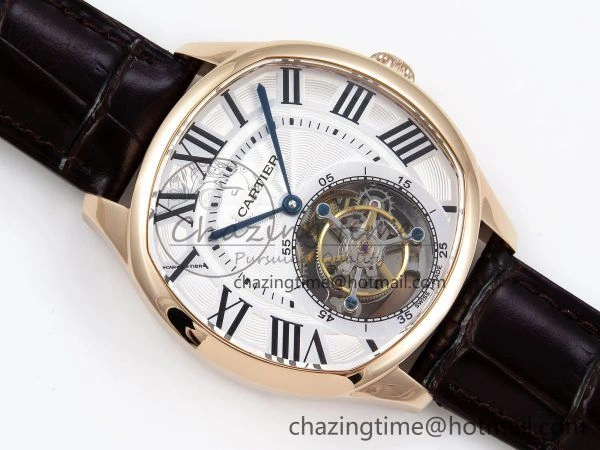AllSeason Drive De Cartier Flying Tourbillon RG RMS Best Edition White Dial on Brown Leather Strap 5990