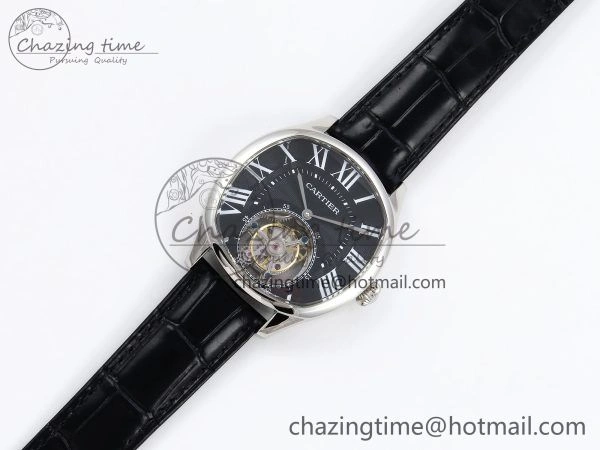 Drive De Cartier Flying Tourbillon SS RMS Best Edition Black Dial on Black Leather Strap TechFriendly 5987