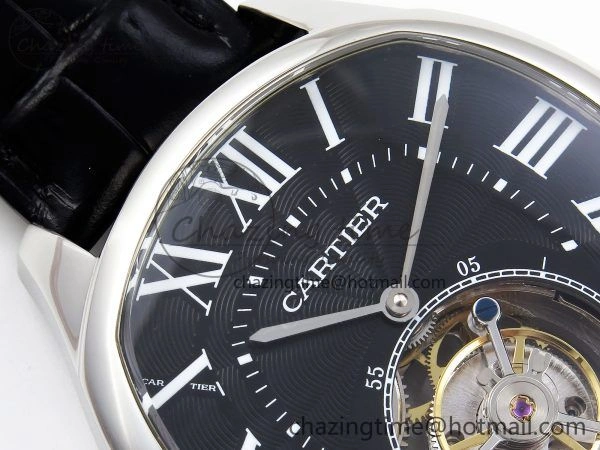 Drive De Cartier Flying Tourbillon SS RMS Best Edition Black Dial on Black Leather Strap TechFriendly 5987
