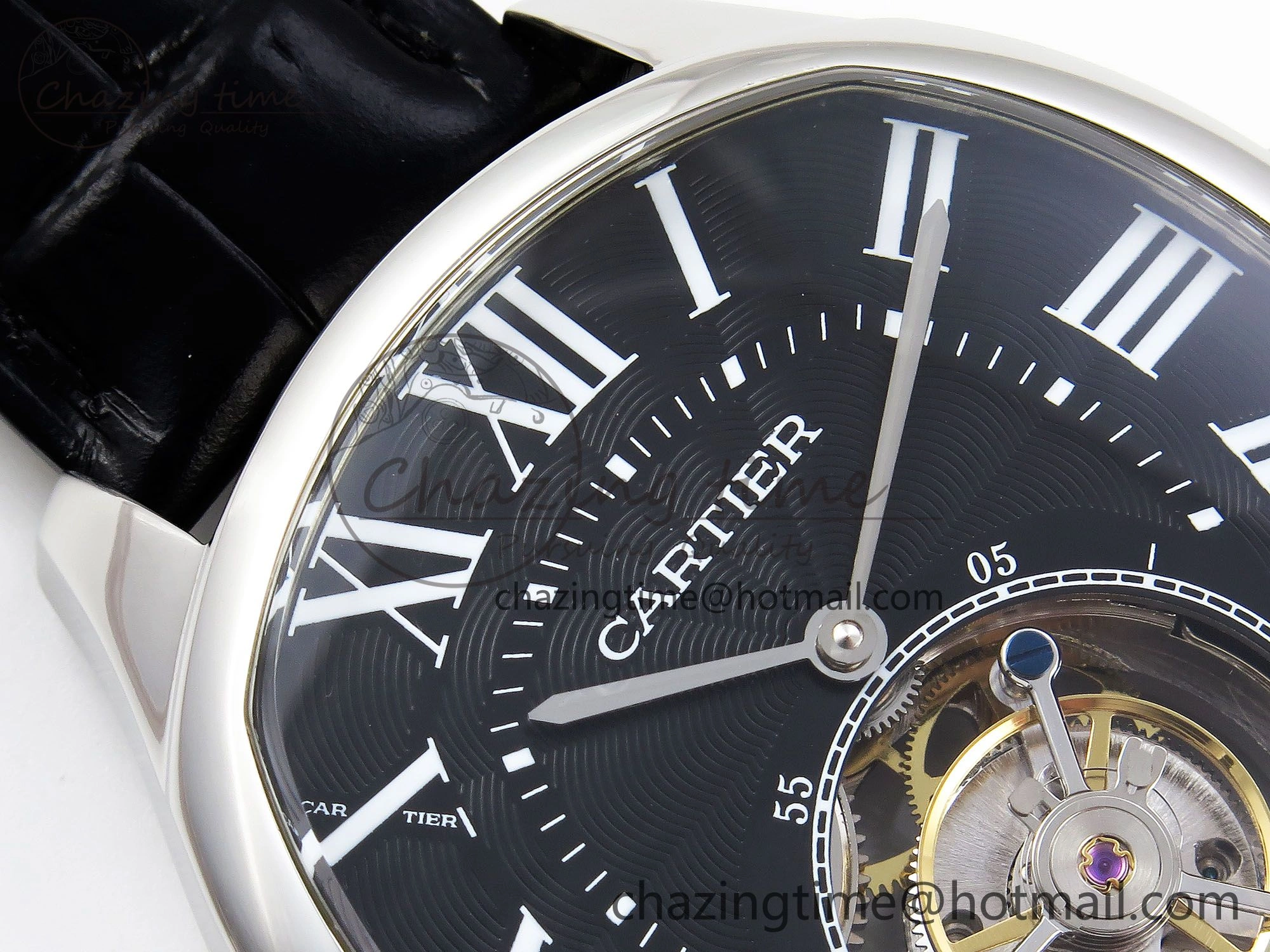 Drive De Cartier Flying Tourbillon SS RMS Best Edition Black Dial on Black Leather Strap TechFriendly 5987