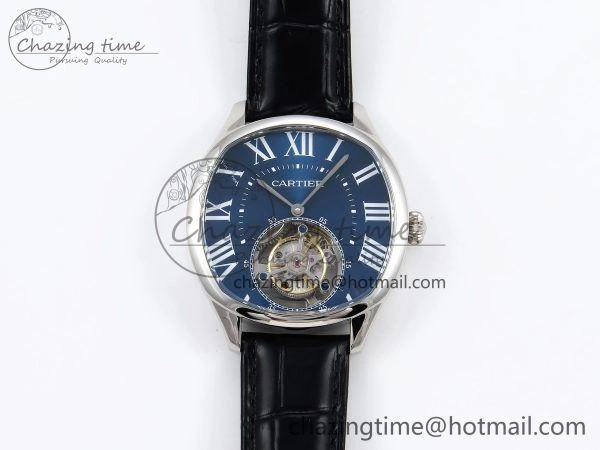 Drive De Cartier Flying Tourbillon SS RMS Best Edition Blue Dial on Black Leather Strap Reliable 5988