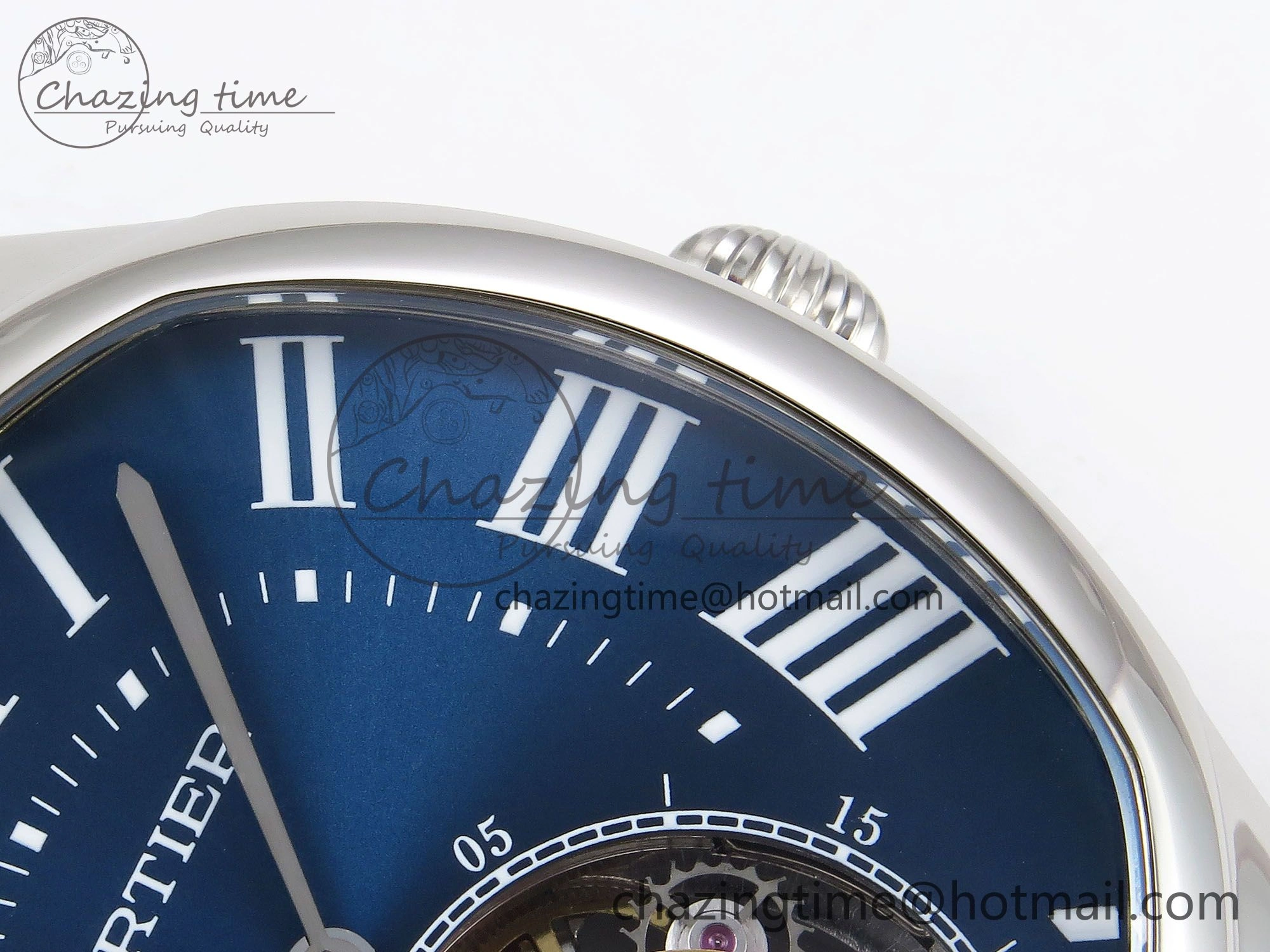 Drive De Cartier Flying Tourbillon SS RMS Best Edition Blue Dial on Black Leather Strap Reliable 5988